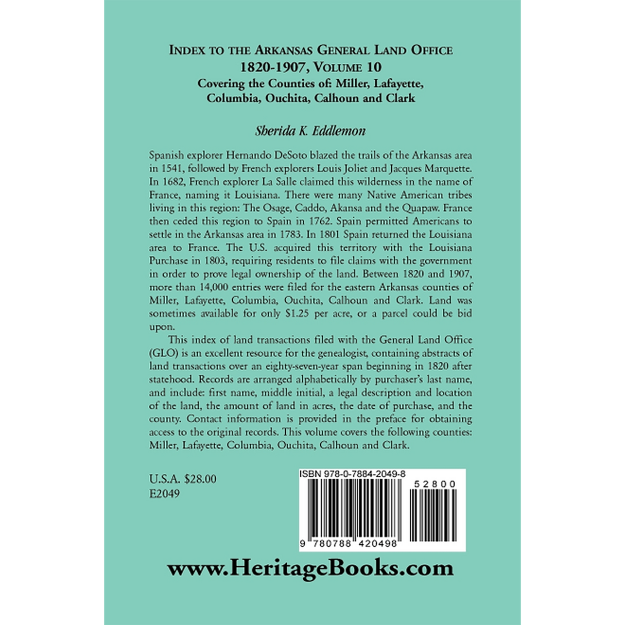 Index to the Arkansas General Land Office 1820-1907, Volume 10 back cover