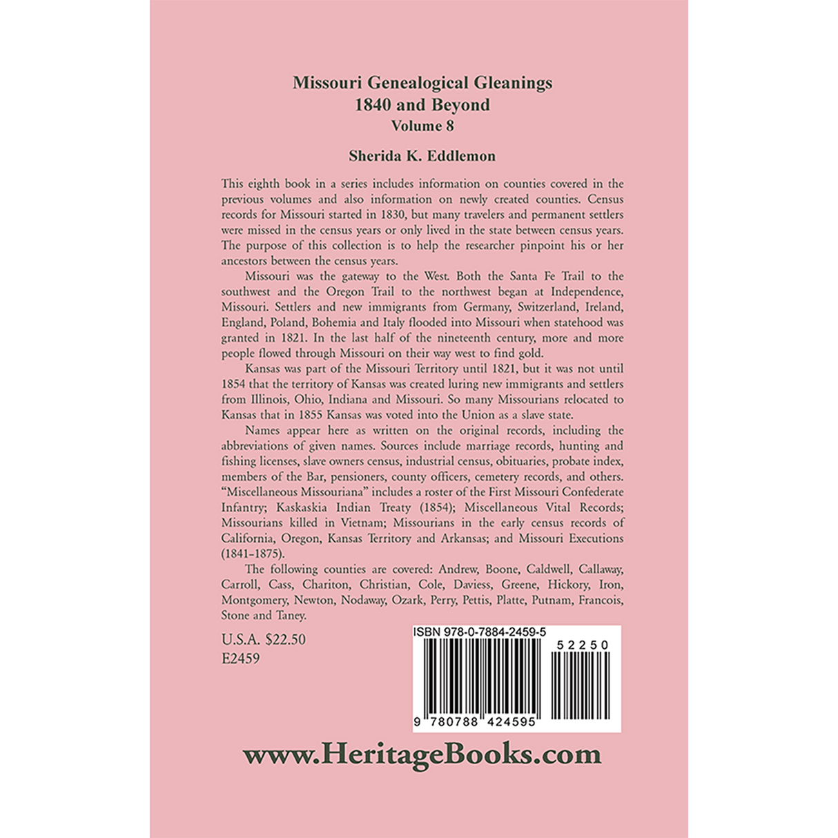 Missouri Genealogical Gleanings 1840 and Beyond, Volume 8 back cover