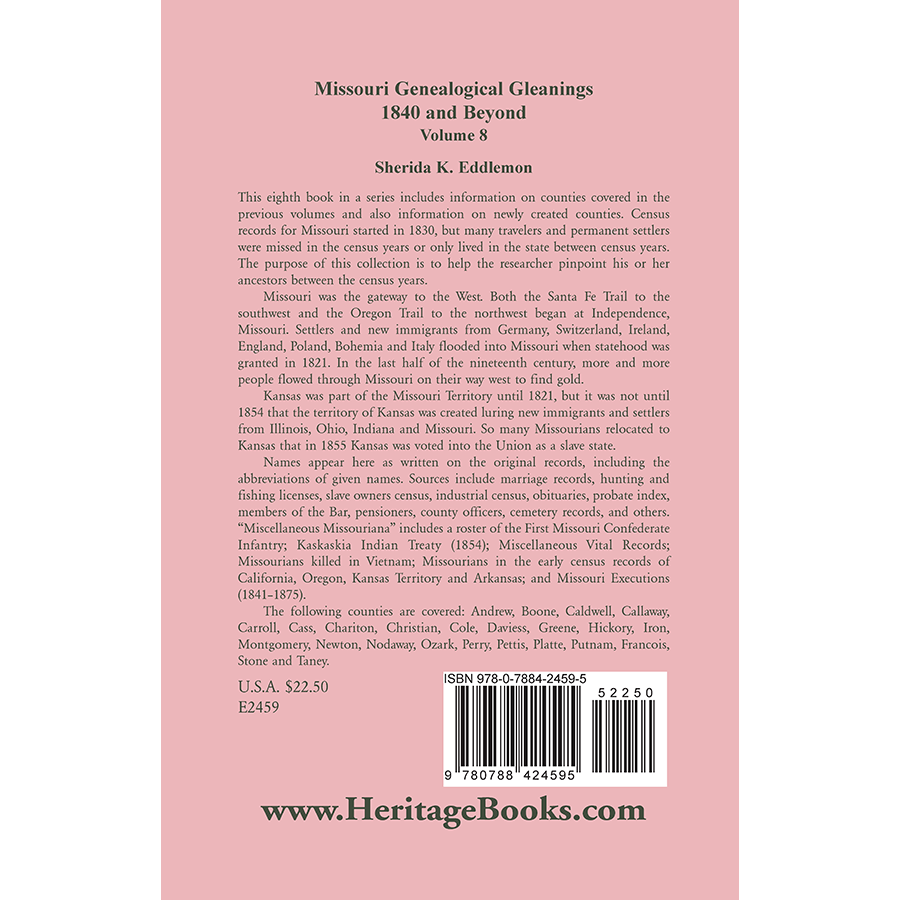 Missouri Genealogical Gleanings 1840 and Beyond, Volume 8 back cover