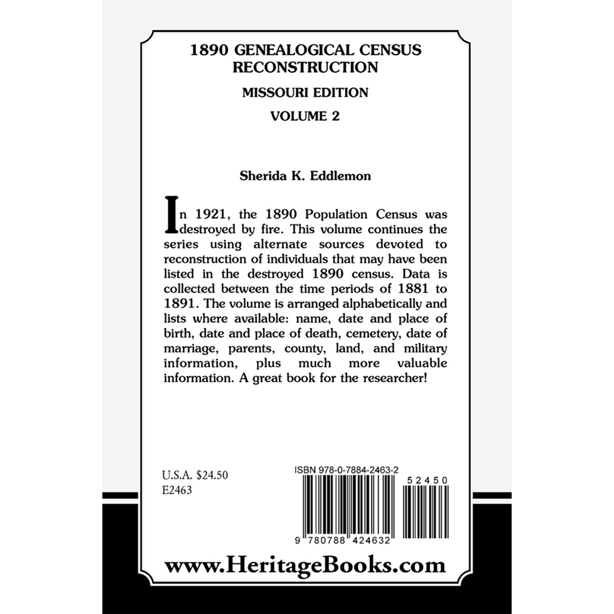 1890 Genealogical Census Reconstructio, Missouri, Volume 2 back cover