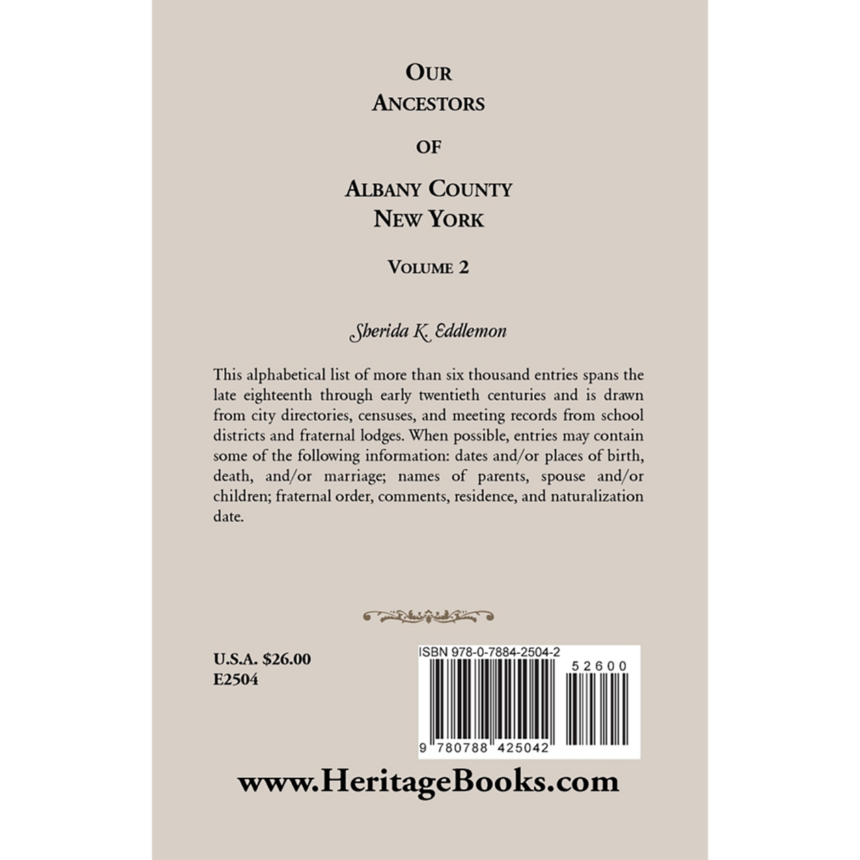 Our Ancestors of Albany County, New York, Volume 2 back cover