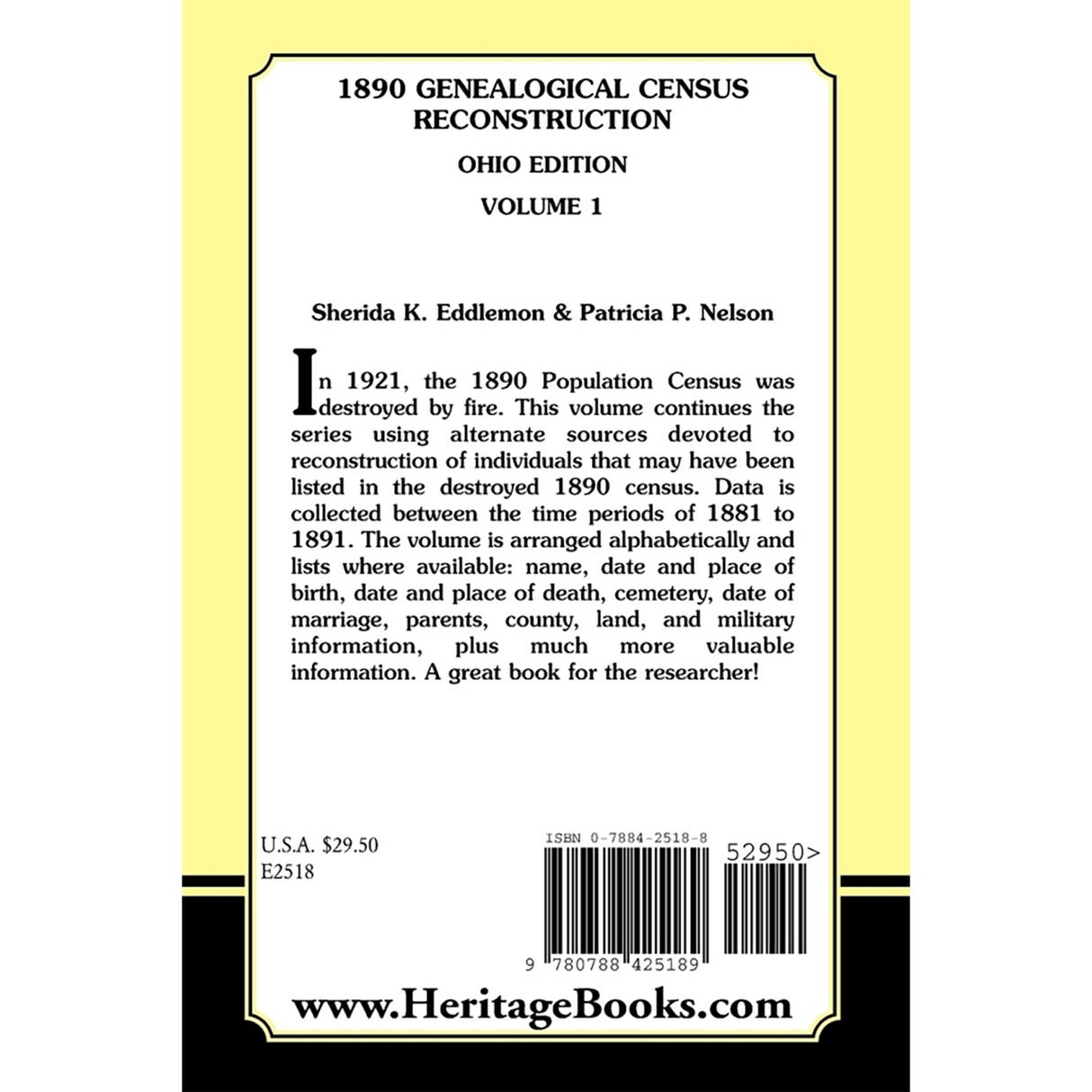 1890 Genealogical Census Reconstruction, Ohio Edition, Volume 1 back cover