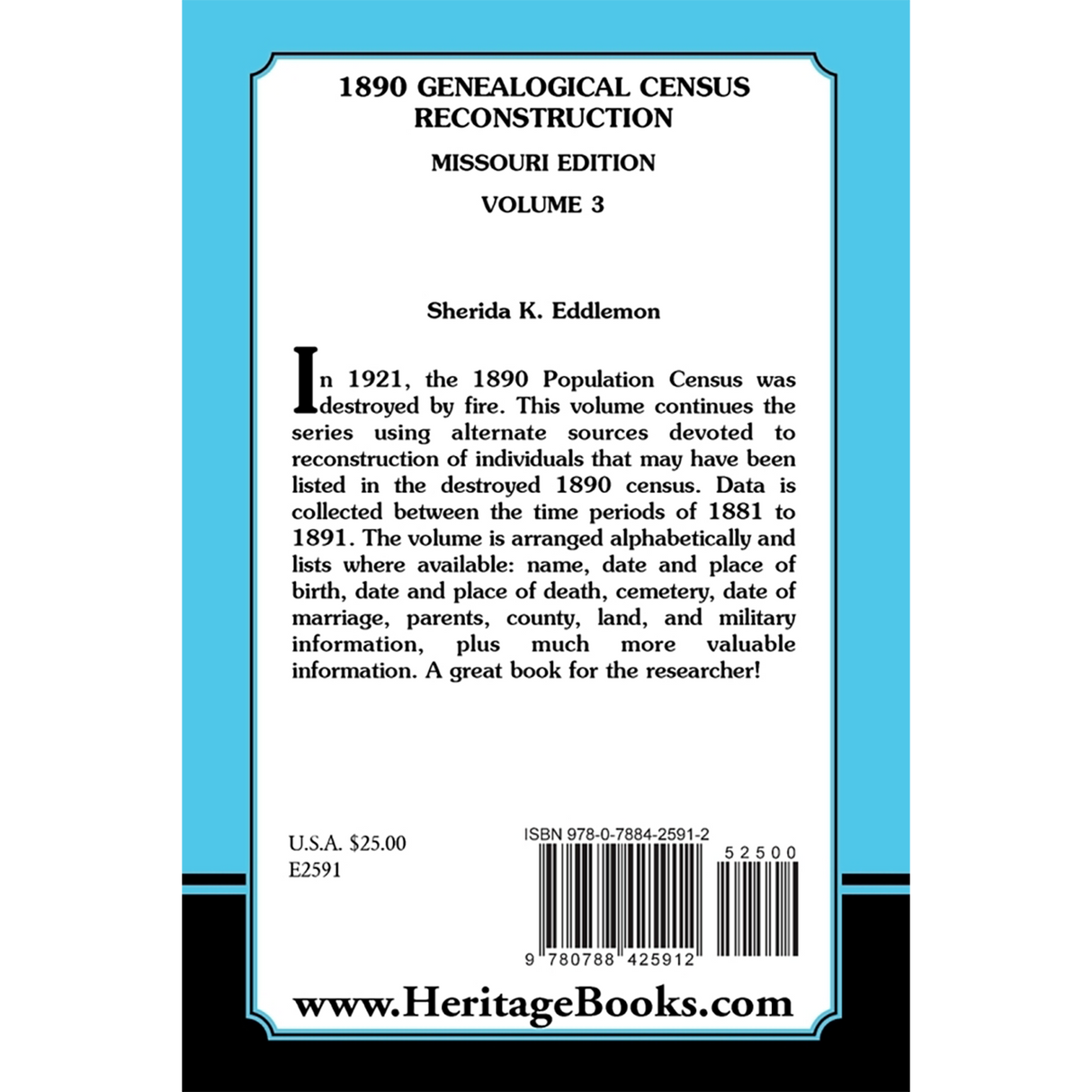 1890 Genealogical Census Reconstruction, Missouri, Volume 3 back cover