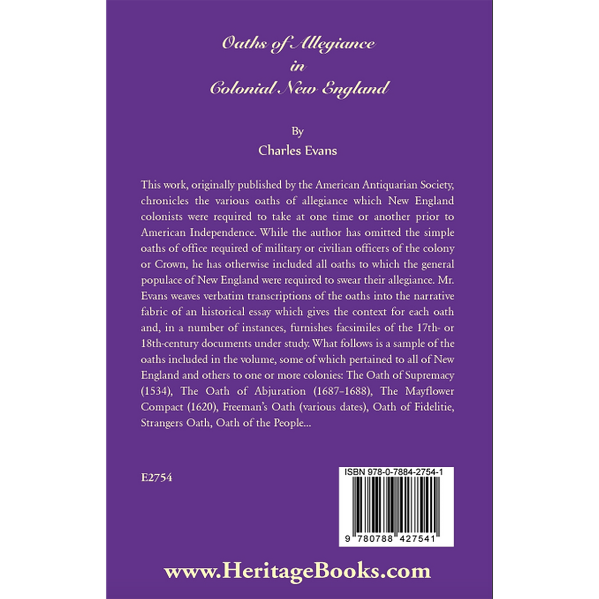 Oaths of Allegiance in Colonial New England back cover