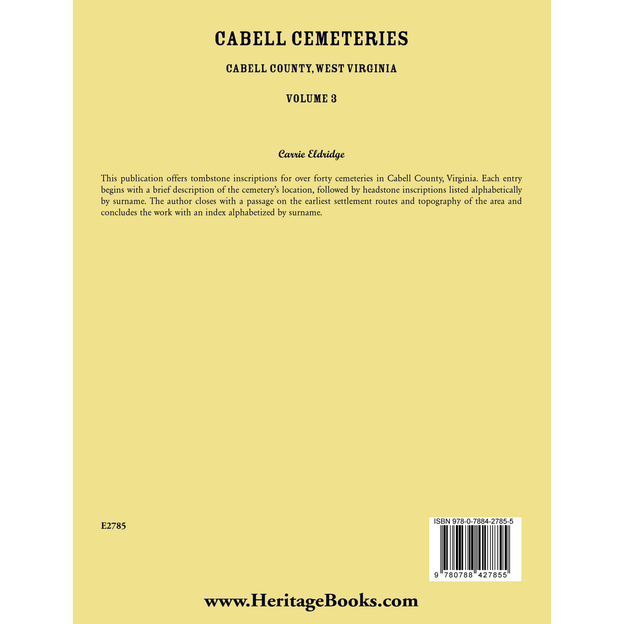 Cabell Cemeteries (Cabell County, West Virginia) Volume 3 back cover