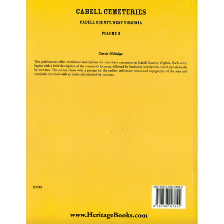 Cabell Cemeteries (Cabell County, West Virginia) Volume 3 back cover
