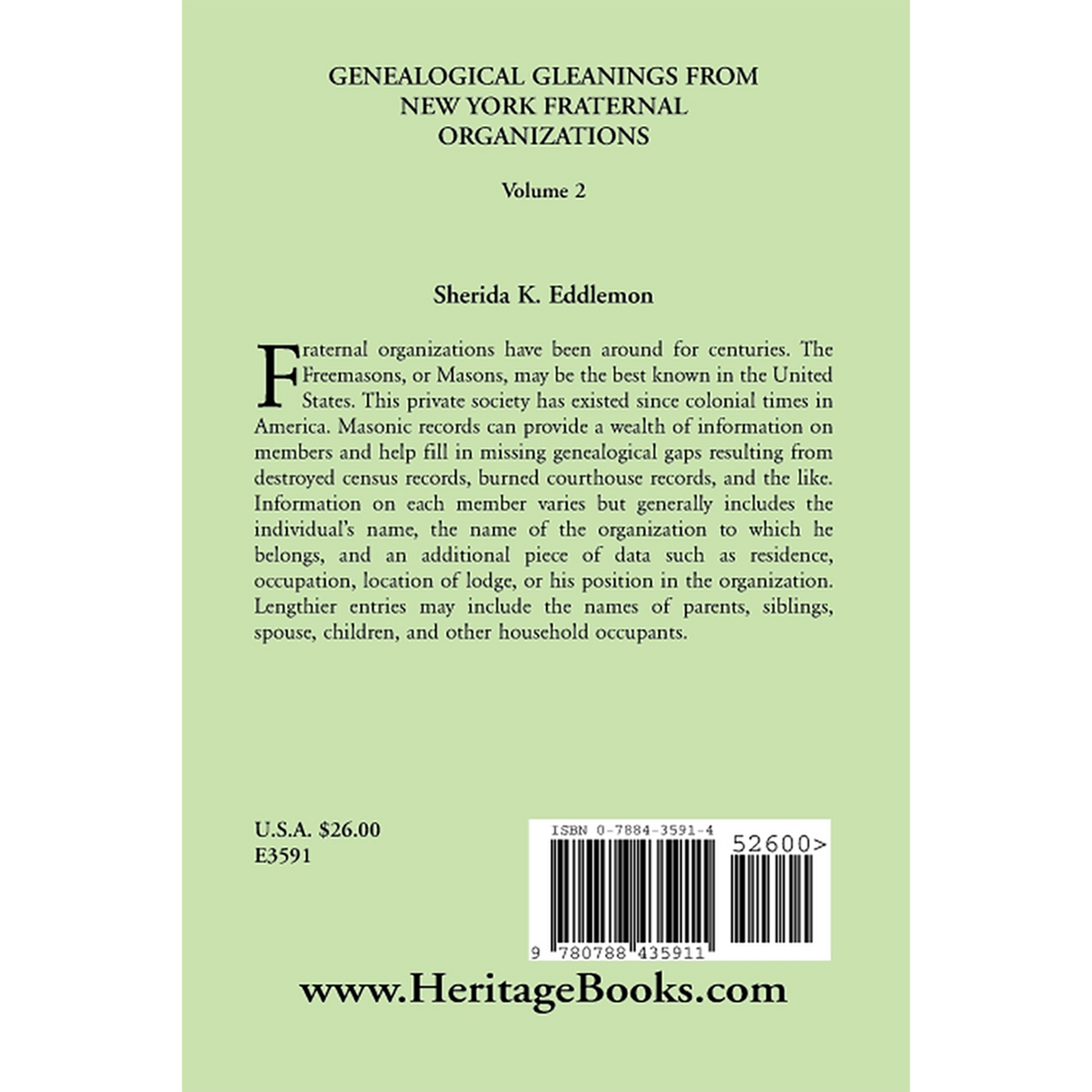 Genealogical Gleanings from New York Fraternal Organizations, Volume 2 back cover