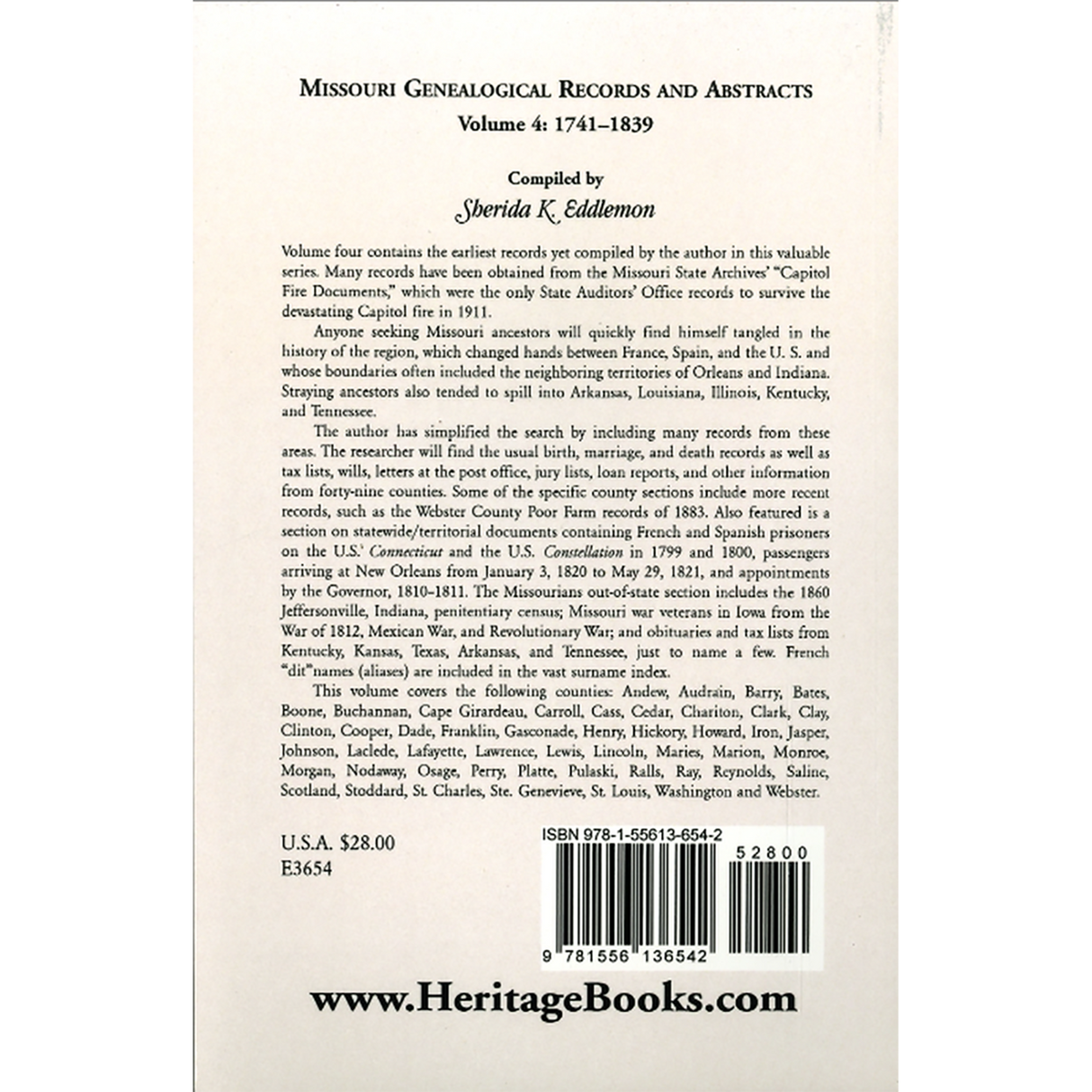 Missouri Genealogical Records and Abstracts, Volume 4: 1741-1839 back cover