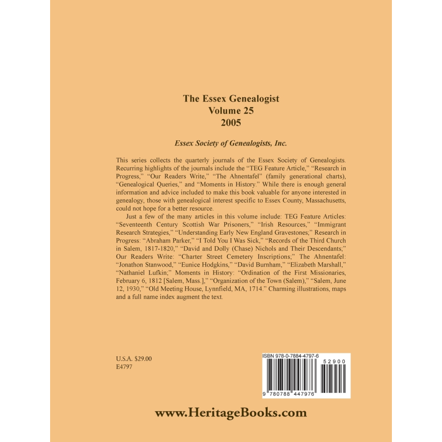 The Essex Genealogist, Volume 25, 2005 back cover