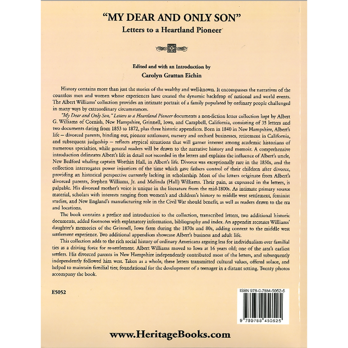 "My Dear and Only Son": Letters to a Heartland Pioneer back cover