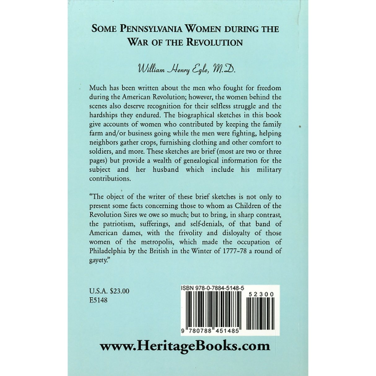 Some Pennsylvania Women During the War of the Revolution back cover