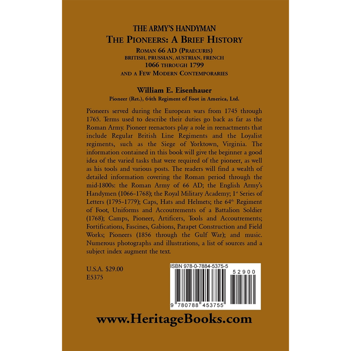 The Army's Handymen: The Pioneers, A Brief History back cover