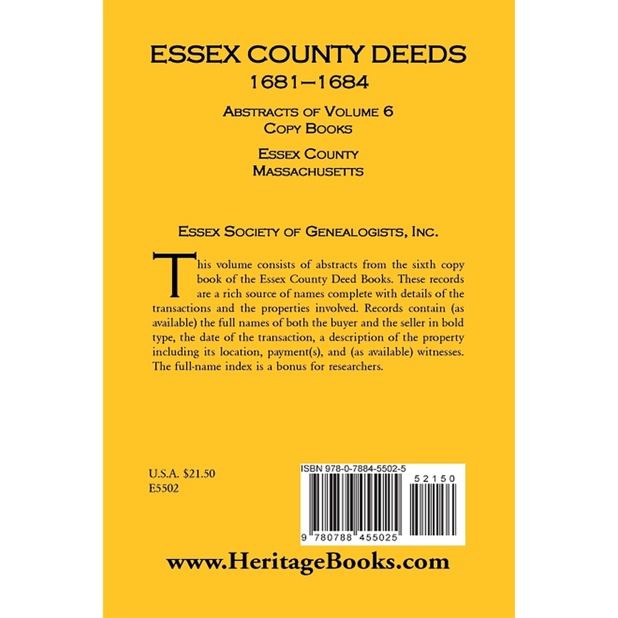 Essex County Deeds, 1681-1684, Abstracts of Volume 6, Copy Books, Essex County, Massachusetts back cover