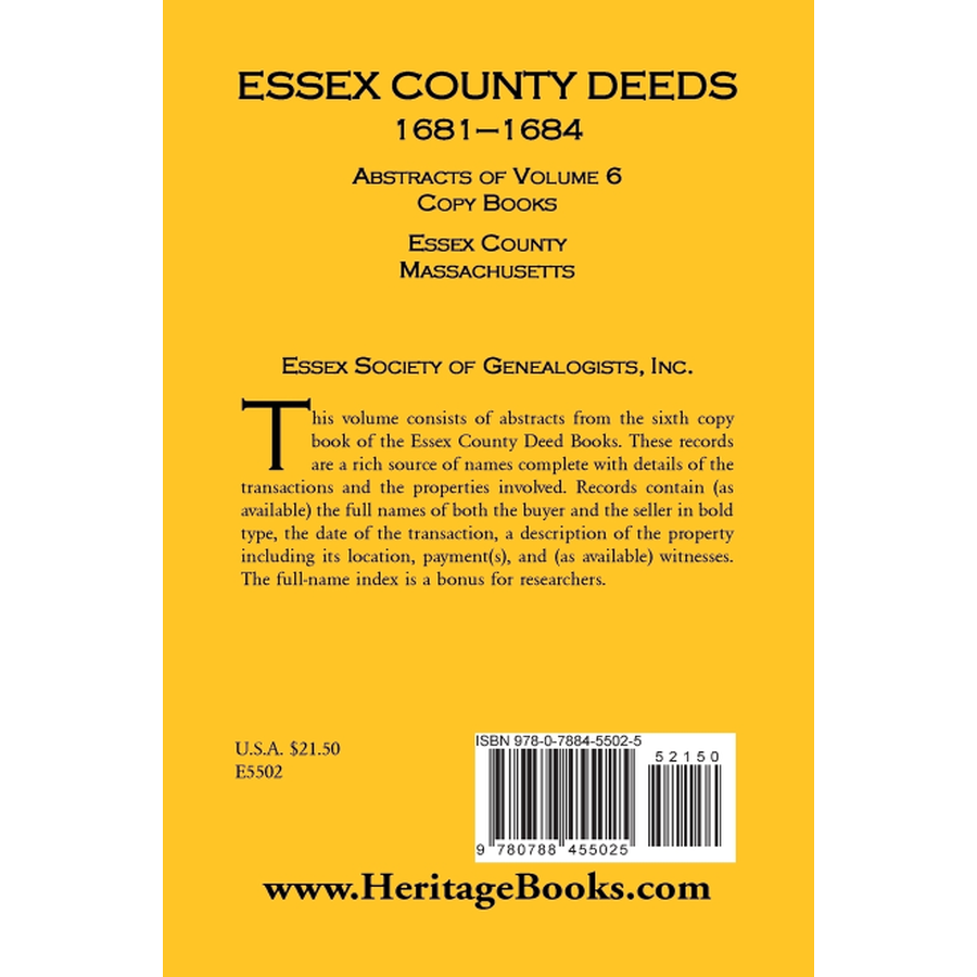 back cover of Essex County Deeds, 1681-1684, Abstracts of Volume 6, Copy Books, Essex County, Massachusetts