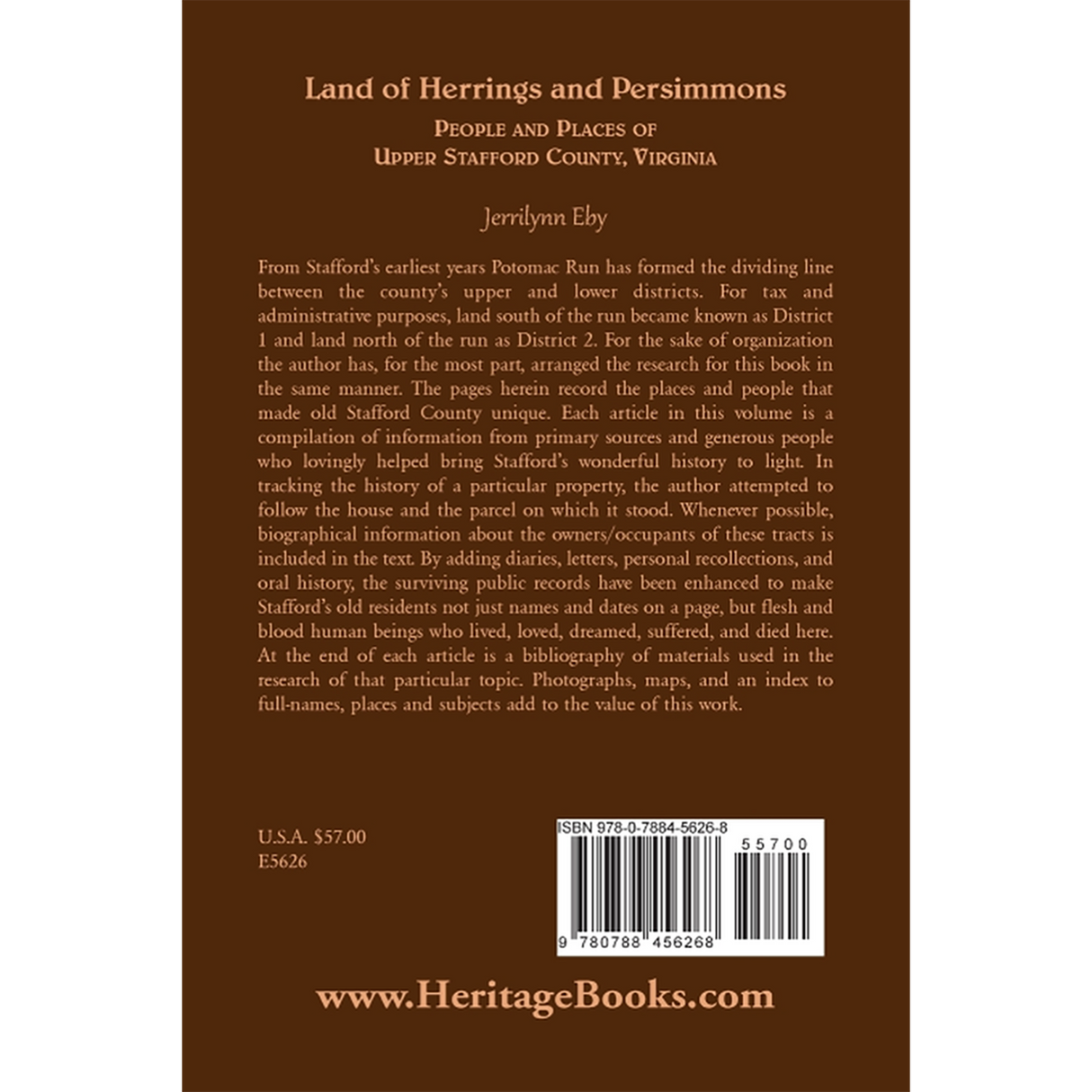 Land of Herrings and Persimmons: People and Places of Upper Stafford County, Virginia back cover