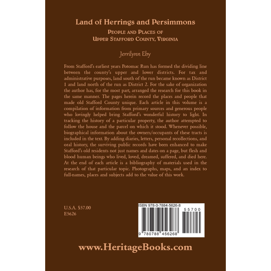 back cover of Land of Herrings and Persimmons: People and Places of Upper Stafford County, Virginia