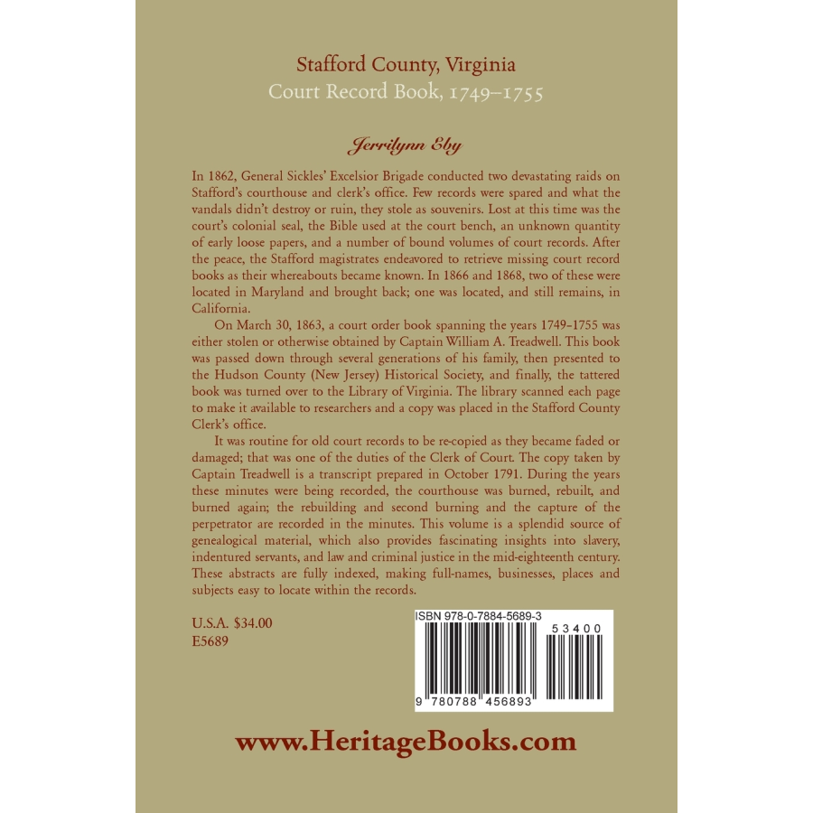 Stafford County, Virginia Court Record Book, 1749-1755 back cover