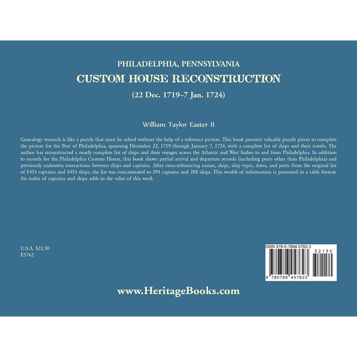 Philadelphia, Pennsylvania Custom House Reconstruction, 22 Dec 1719-7 Jan 1724 back cover