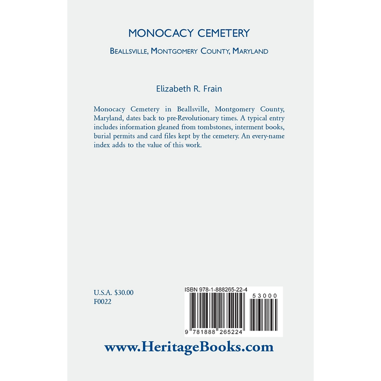 Monocacy Cemetery, Beallsville, Maryland back cover