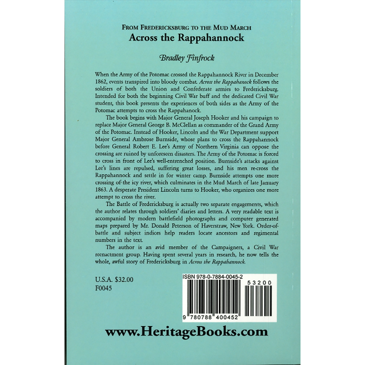 From Fredericksburg to the Mud March: Across the Rappahannock back cover