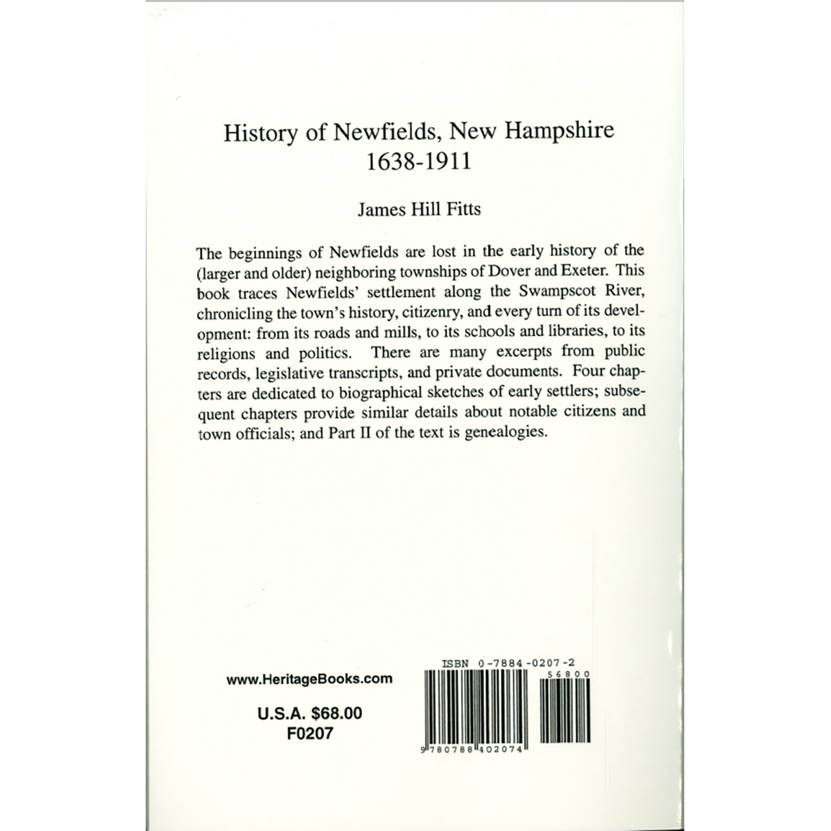 History of Newfields, New Hampshire, 1638-1911, Volume One and Two back cover