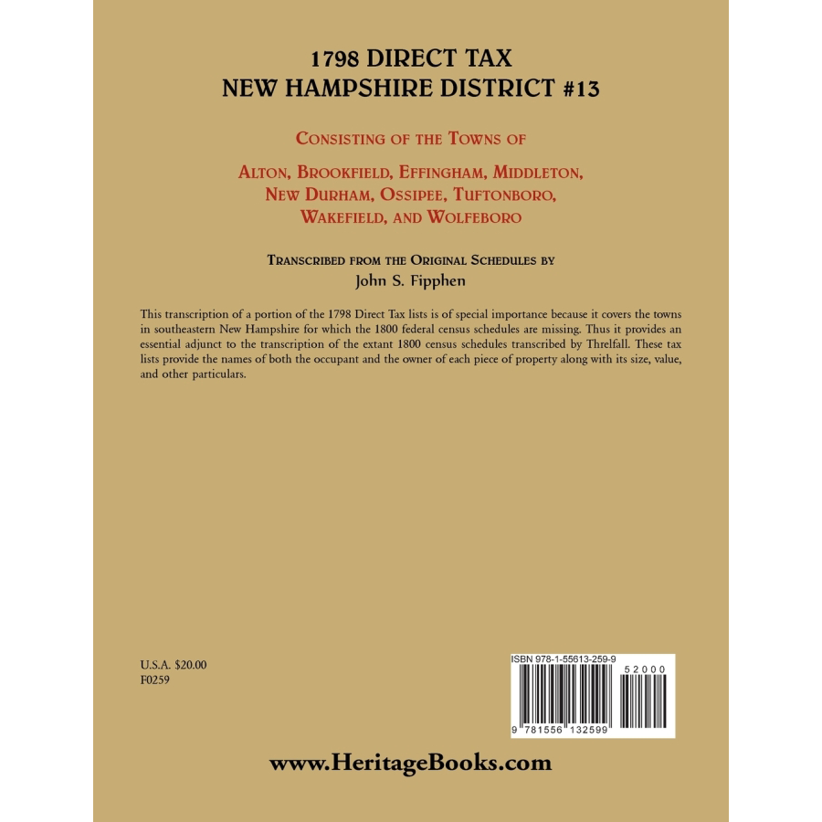 1798 Direct Tax New Hampshire District No. 13 back cover