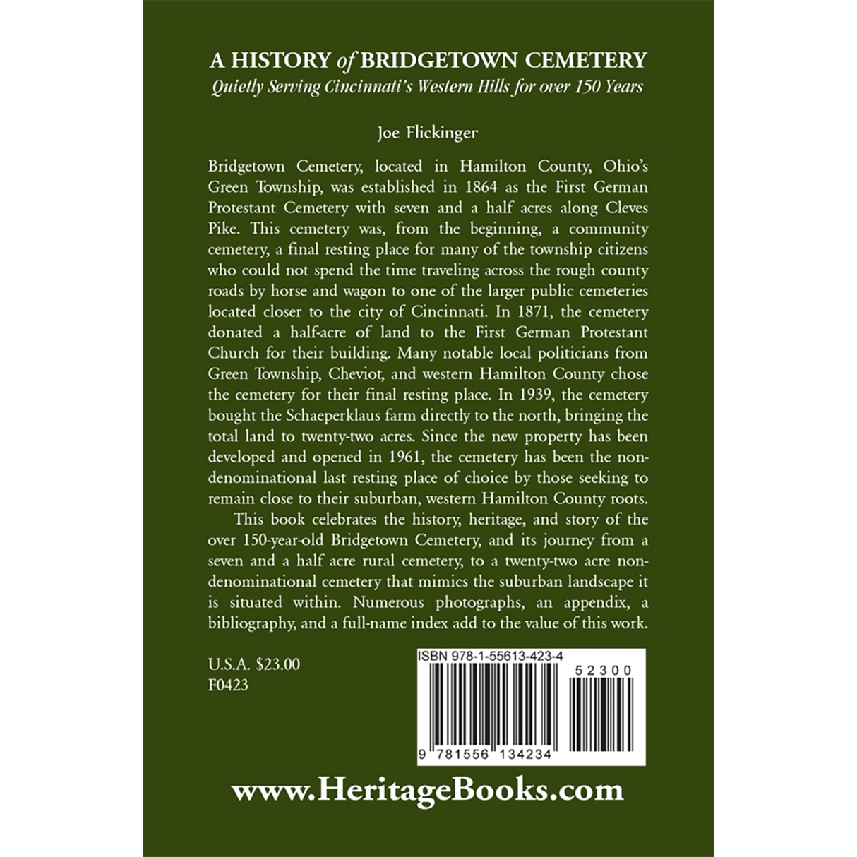 A History of Bridgetown Cemetery: Quietly Serving Cincinnati's Western Hills for over 150 Years back cover