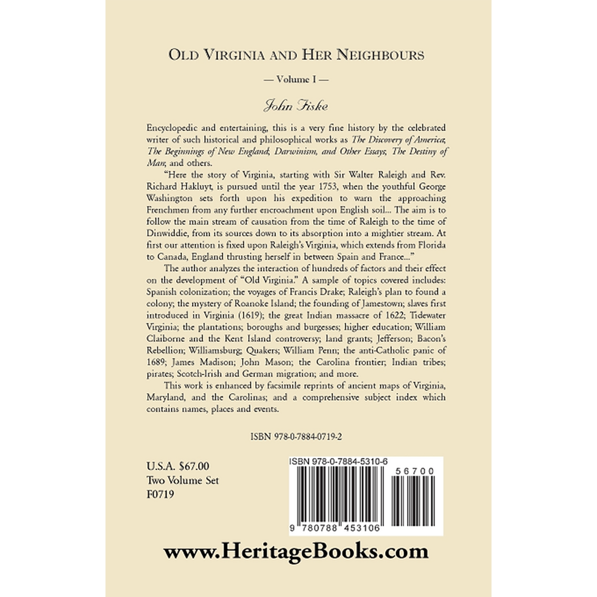 Old Virginia and Her Neighbors Volume 1 back cover