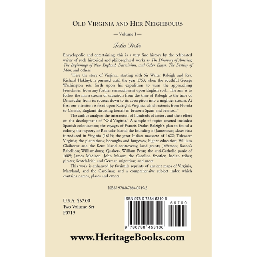 back cover of Old Virginia and Her Neighbors Volume 1