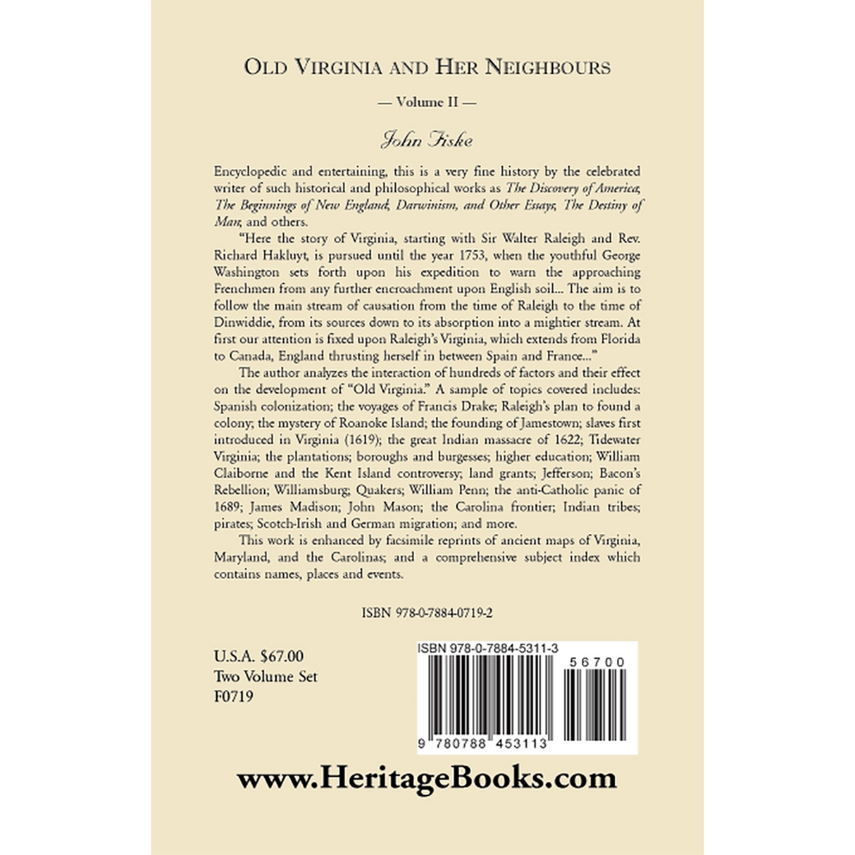 Old Virginia and Her Neighbors Volume 2 back cover