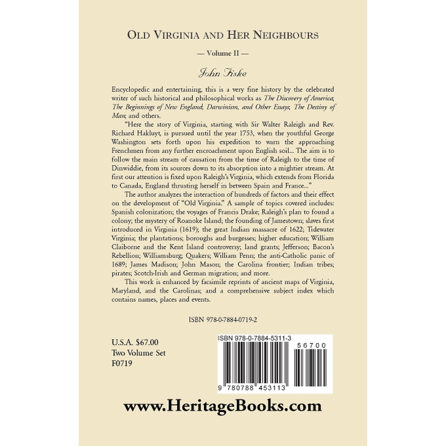 back cover of Old Virginia and Her Neighbors Volume 2