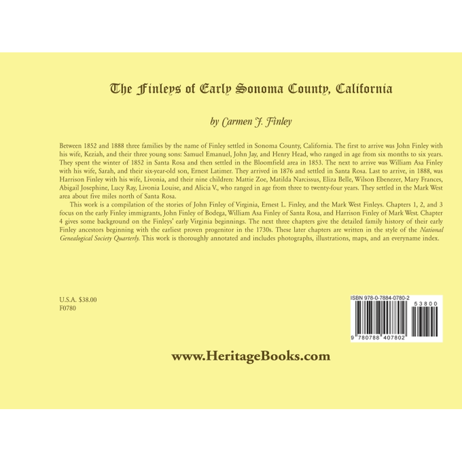 back cover of The Finleys of Early Sonoma County, California