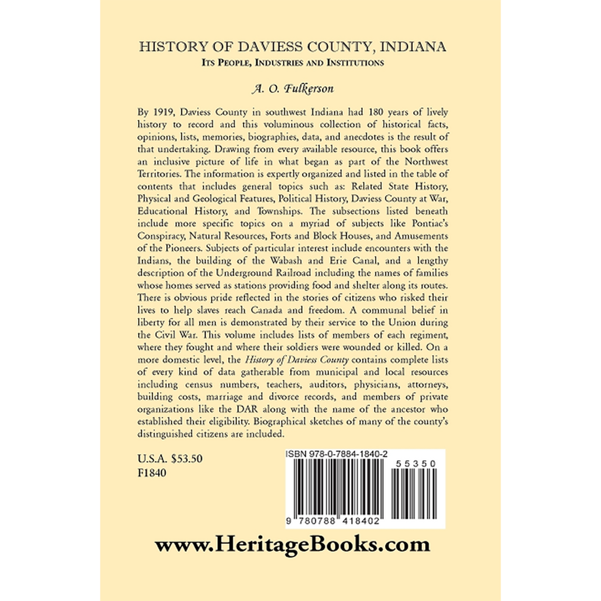 History of Daviess County, Indiana back cover