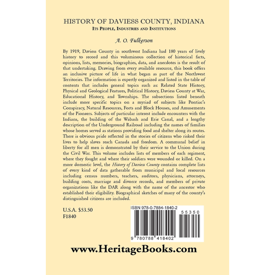 History of Daviess County, Indiana back cover