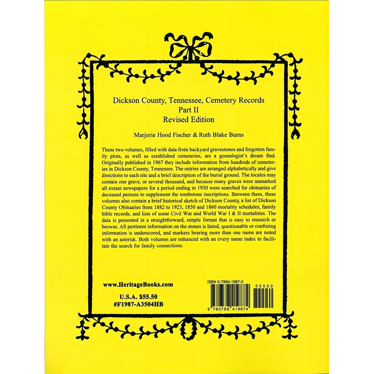Dickson County, Tennessee Cemetery Records, Part II back cover
