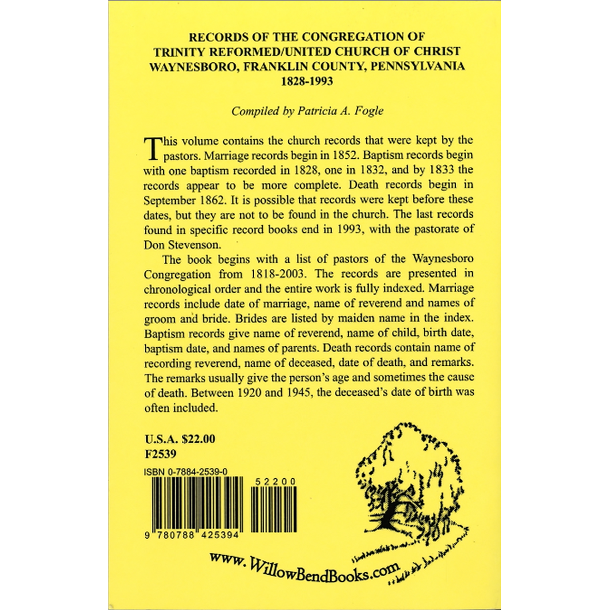 Records of the Congregation of Trinity Reformed/United Church of Christ, Waynesboro, Franklin County, Pennsylvania, 1828-1993 back cover