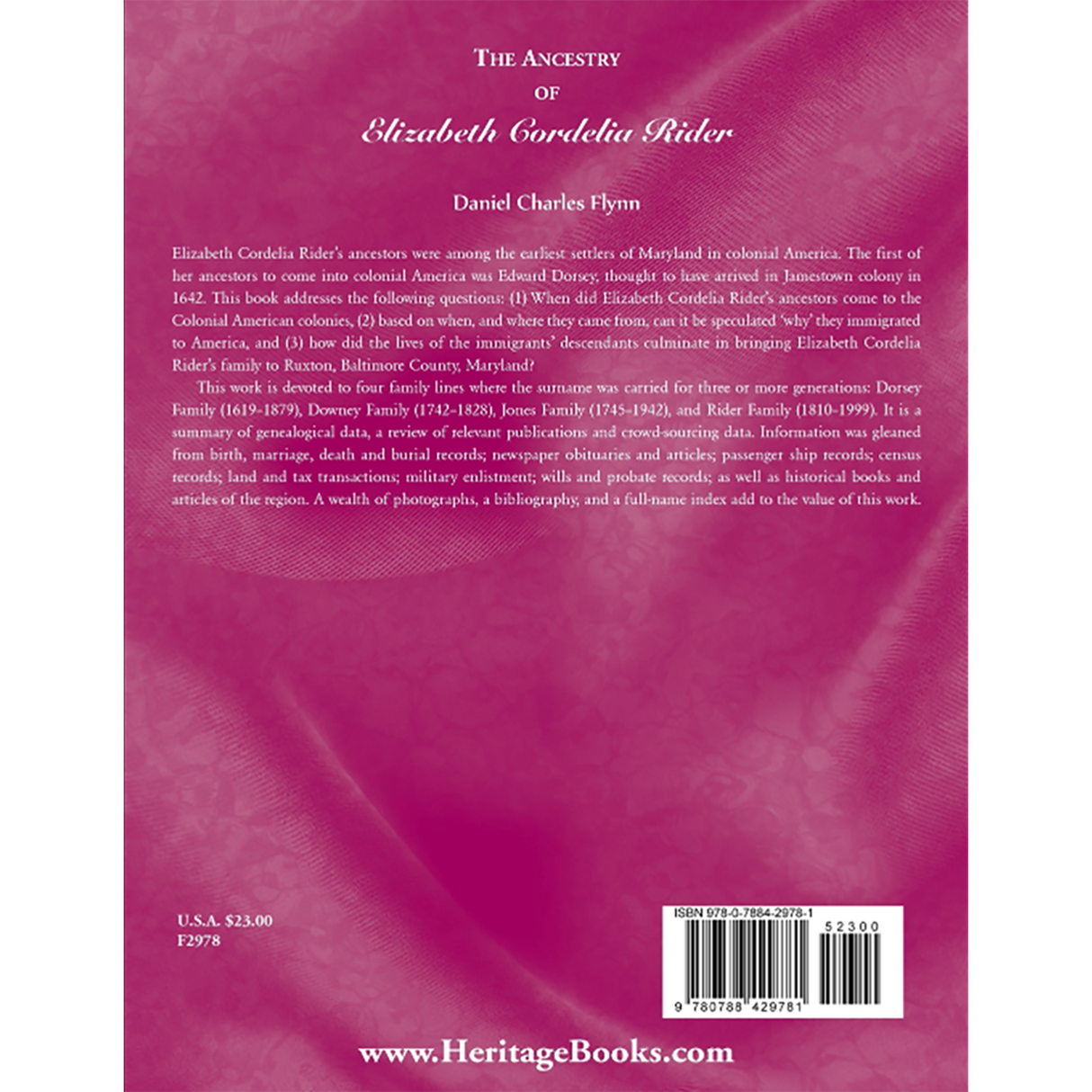 The Ancestry of Elizabeth Cordelia Rider back cover