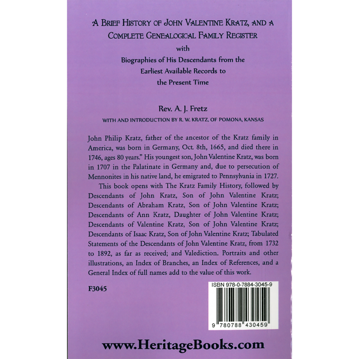 A Brief History of John Valentine Kratz back cover