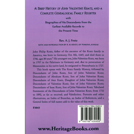 A Brief History of John Valentine Kratz back cover
