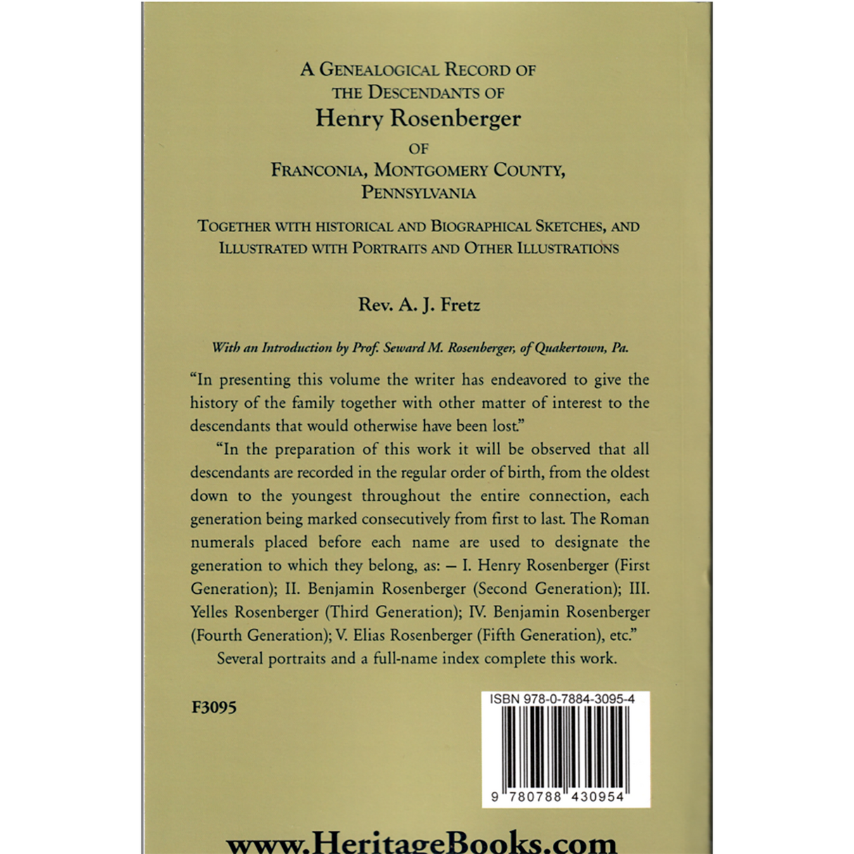 A Genealogical Record of the Descendants of Henry Rosenberger of Franconia, Montgomery County, Pennsylvania back cover