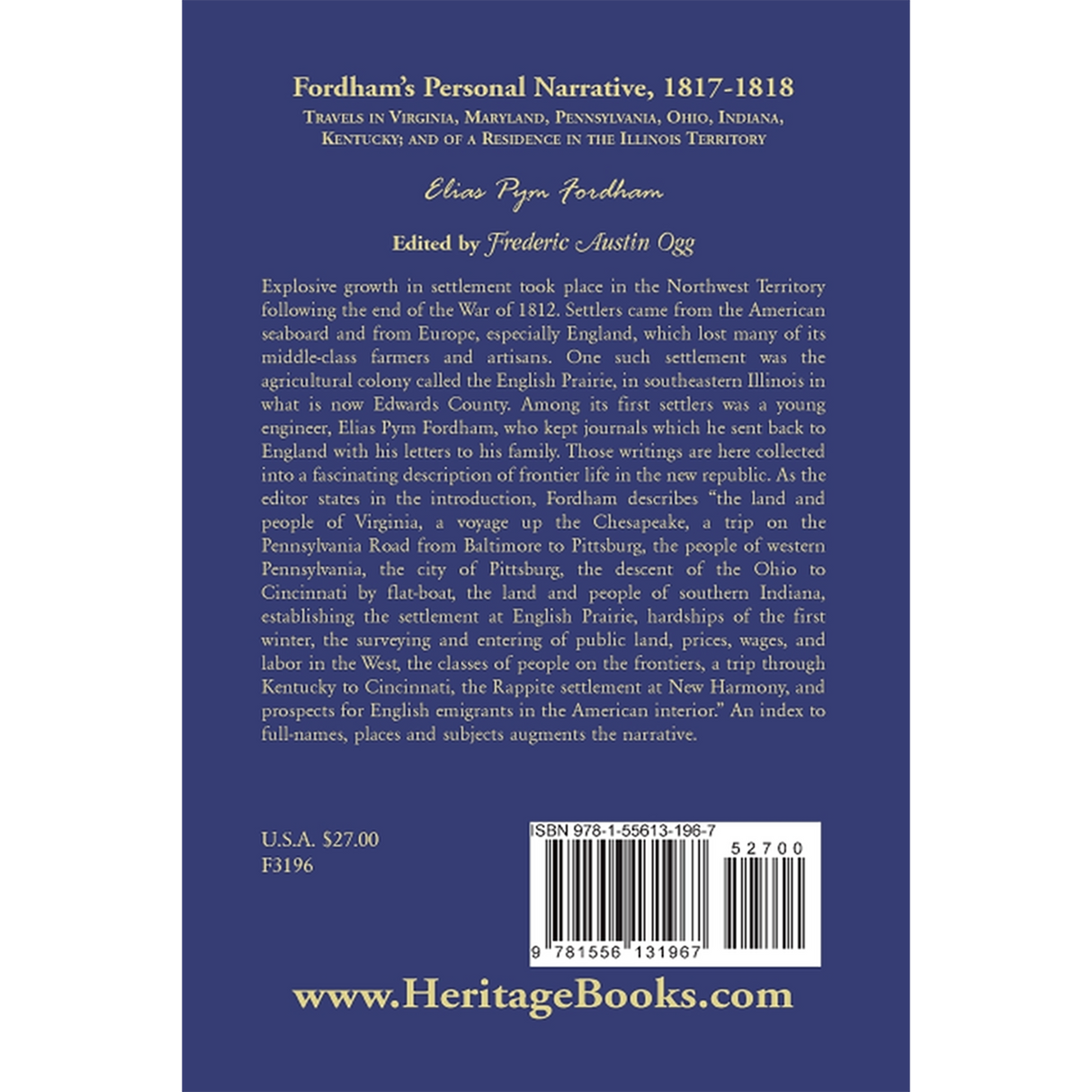 Fordham's Personal Narrative, 1817-1818 back cover