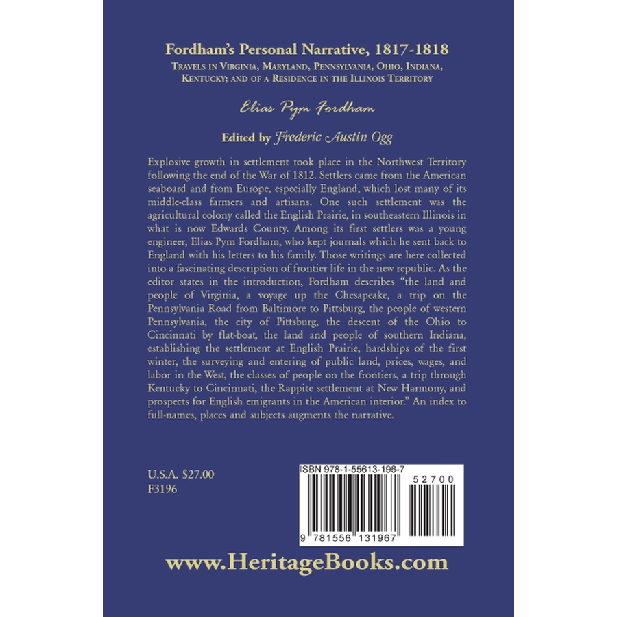 Fordham's Personal Narrative, 1817-1818 back cover