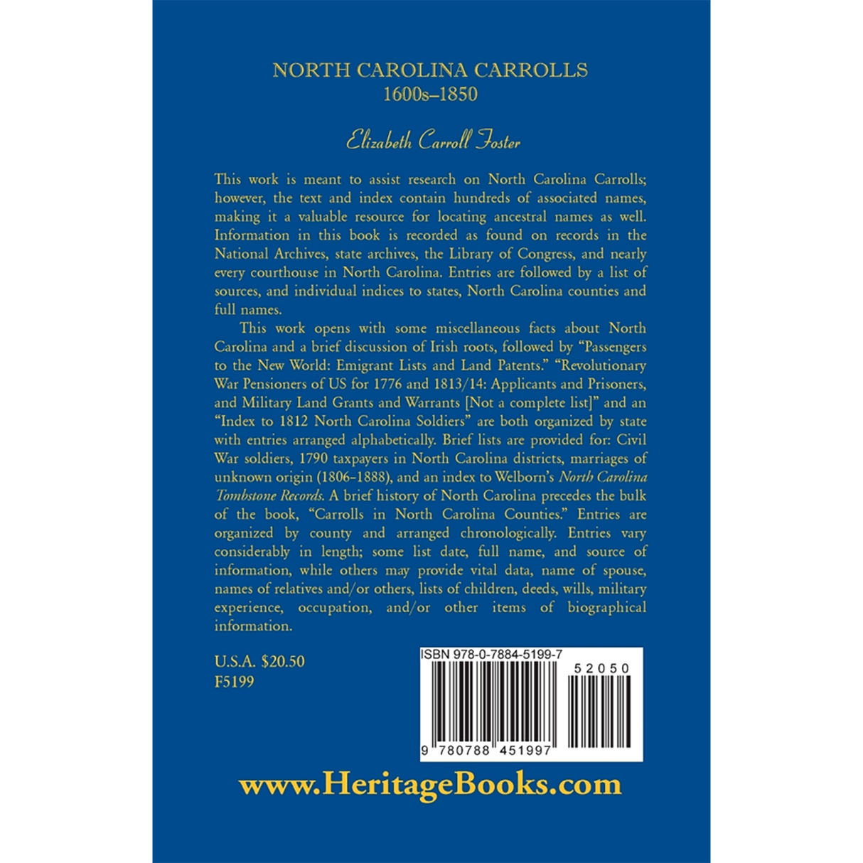 North Carolina Carrolls, 1600s-1850 back cover