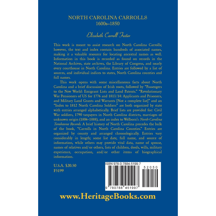 North Carolina Carrolls, 1600s-1850 back cover