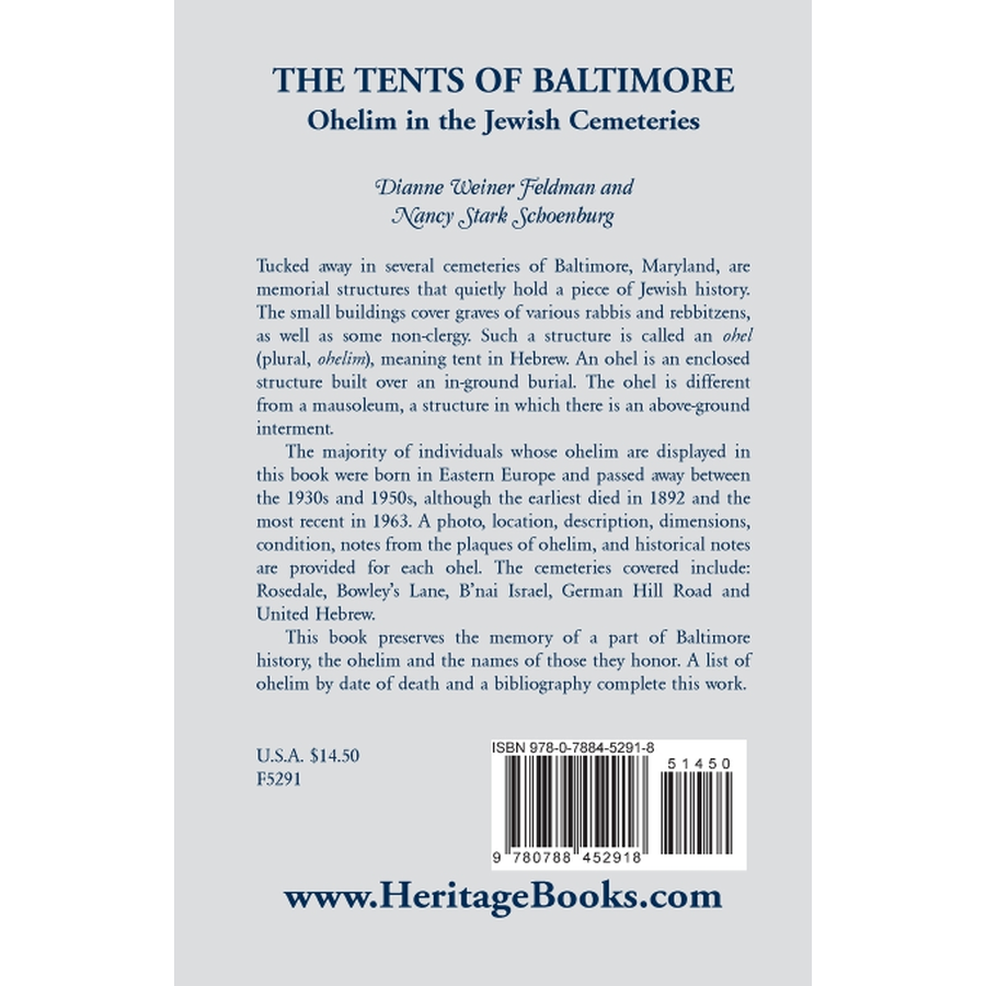 back cover of The Tents of Baltimore: Ohelim in the Jewish Cemeteries