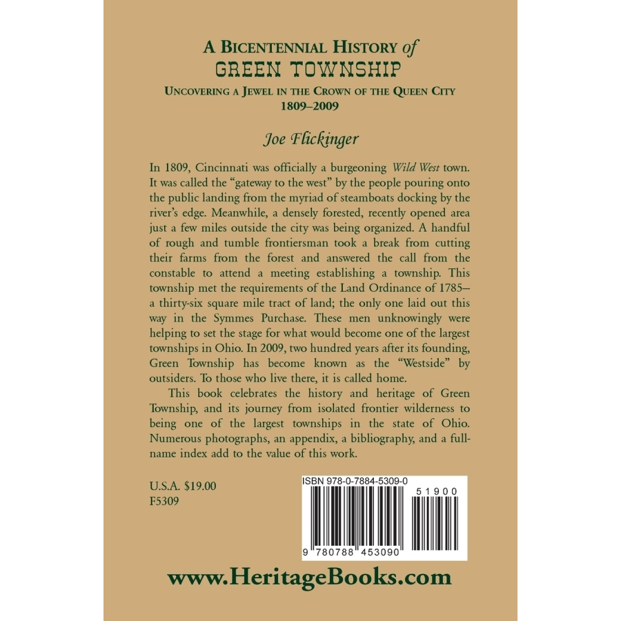 back cover of A Bicentennial History of Green Township: Uncovering a Jewel in the Crown of the Queen City, 1809-2009