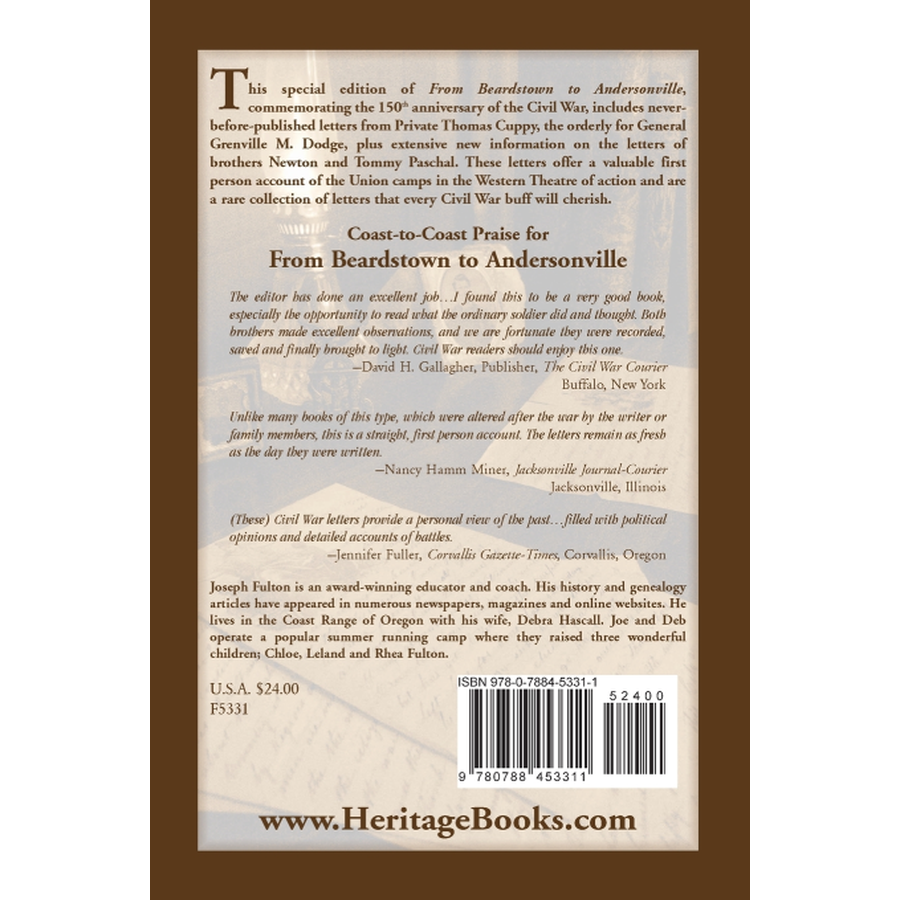 back cover of From Beardstown to Andersonville: The Civil War Letters of Newton Paschal and Tommy Paschal, Revised Edition