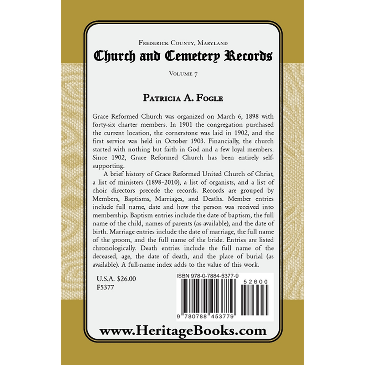 Frederick County, Maryland Church and Cemetery Records, Volume 7 back cover
