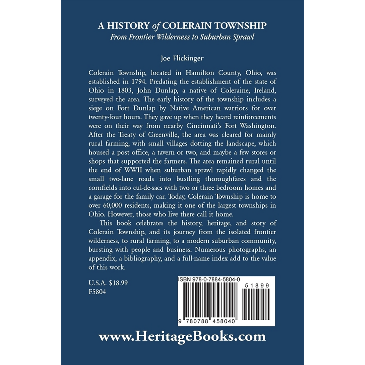A History of Colerain Township [Hamilton County, Ohio]: From Frontier Wilderness to Suburban Sprawl back cover