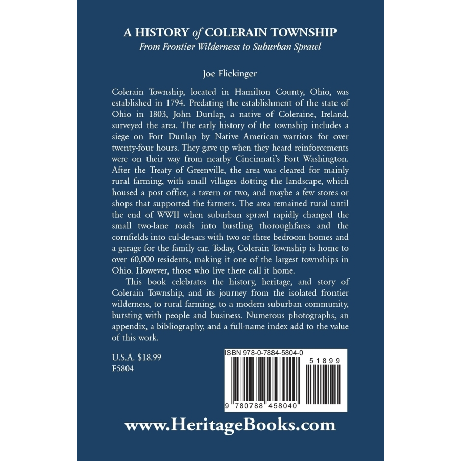 A History of Colerain Township [Hamilton County, Ohio]: From Frontier Wilderness to Suburban Sprawl back cover